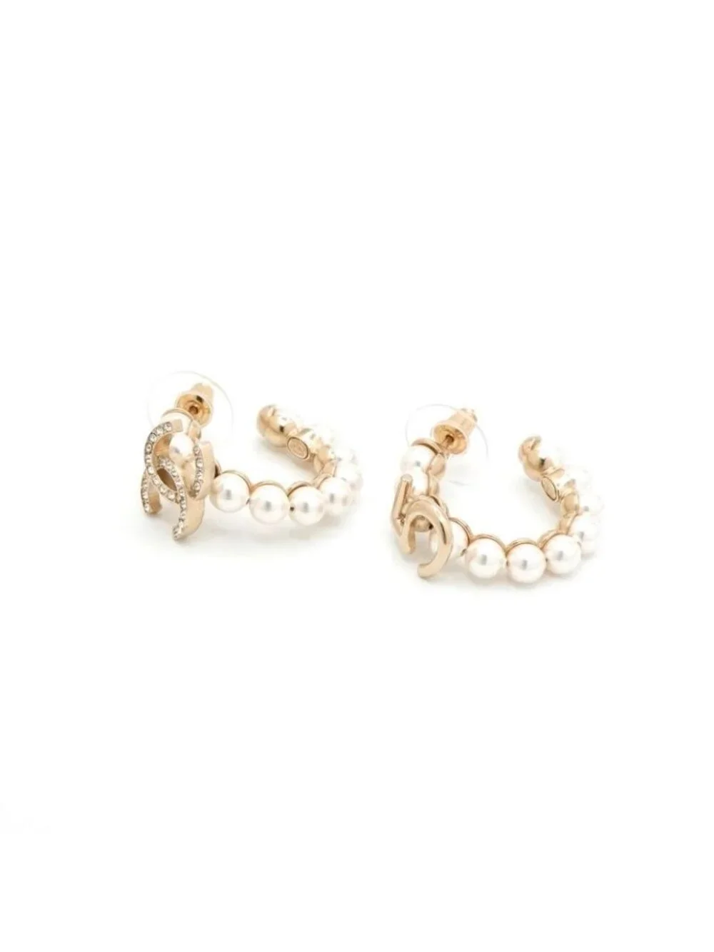 Chanel Earrings Gold CC Logo N5 Rhinestone Hoop